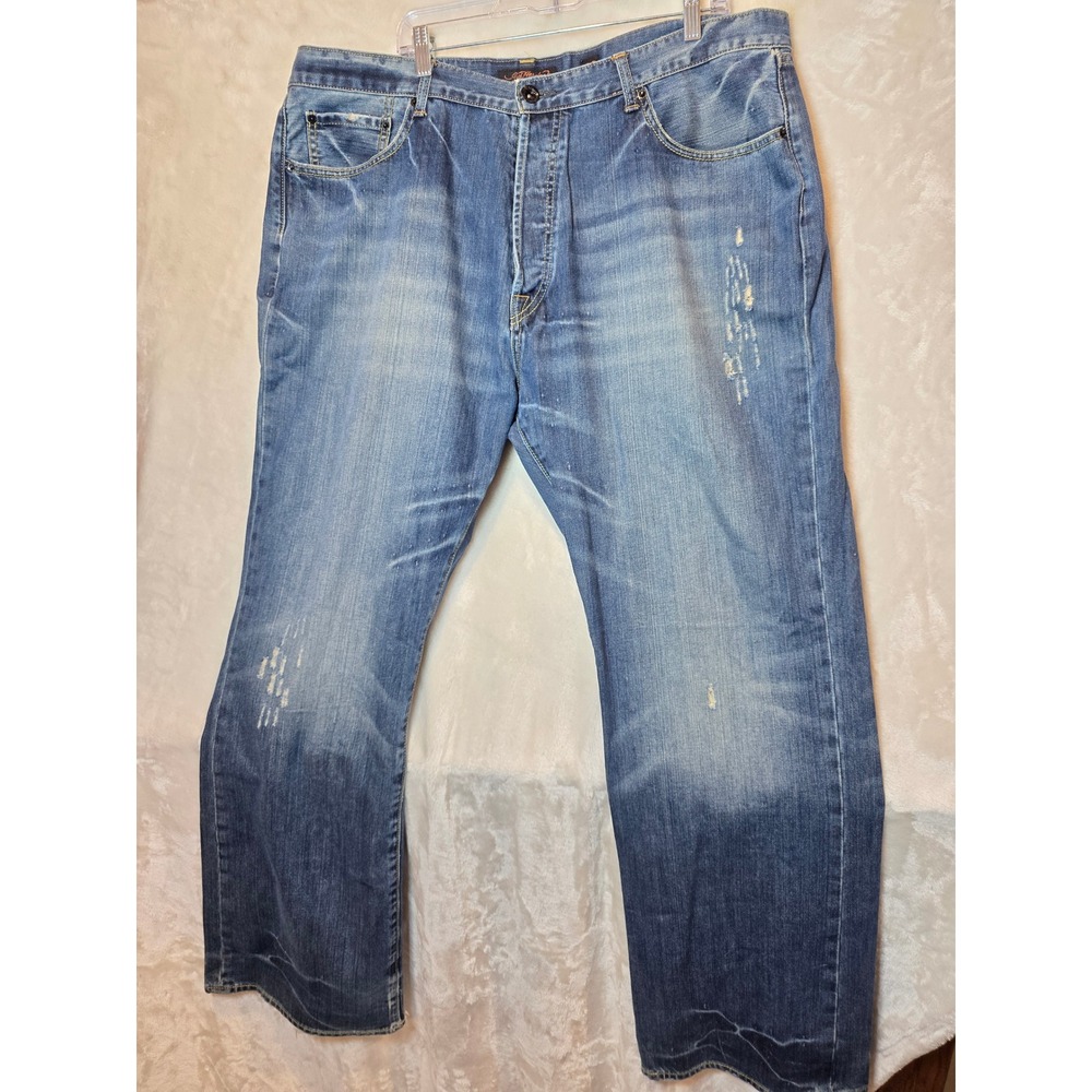Ed Hardy Christian‎ Audigier Mens 42x34 Blue Distressed Logo Back Pocket Jeans